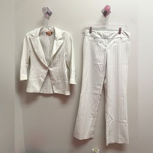 White Suit Set w/ Light Grey Vertical Stripes